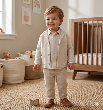Boys 3-Piece Linen Suit Set – sweater Jacket, Shirt & Pants