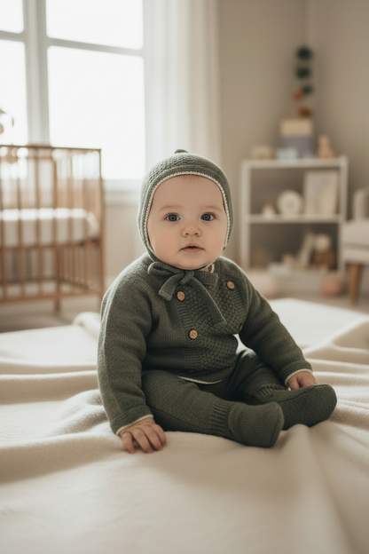 Little Gentleman in Green — 3-Piece Knit Baby Boy Set