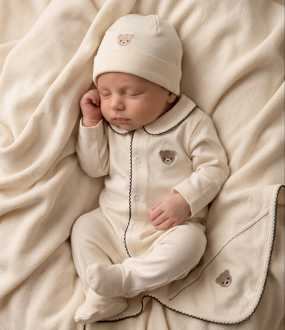 Tan Baby Bear Embroidered Take-Home Set