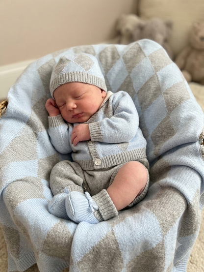 Take me home boy baby blue/ grey romper  set Made in Italy