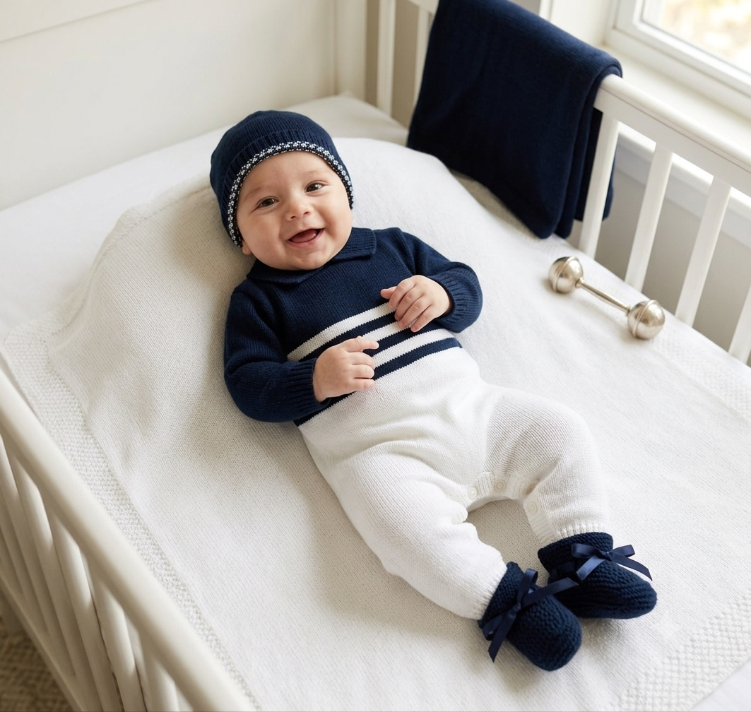 Navy & White Baby Knit 4-Piece Take-Home Set