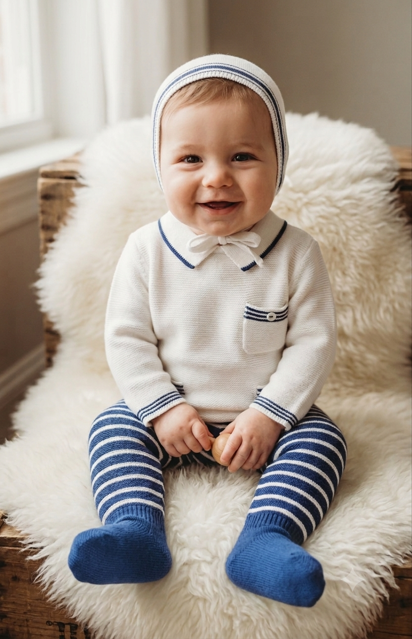 Navy & White Knit Baby Take-Home Set