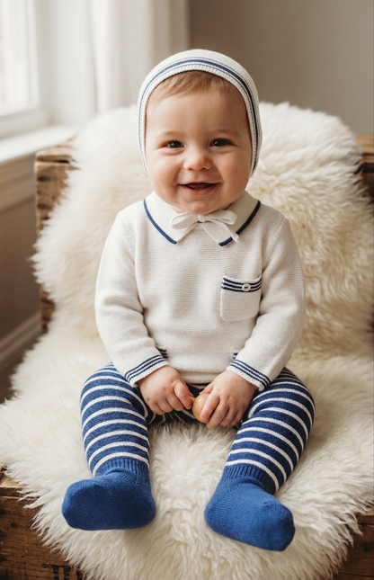 Navy & White Knit Baby Take-Home Set