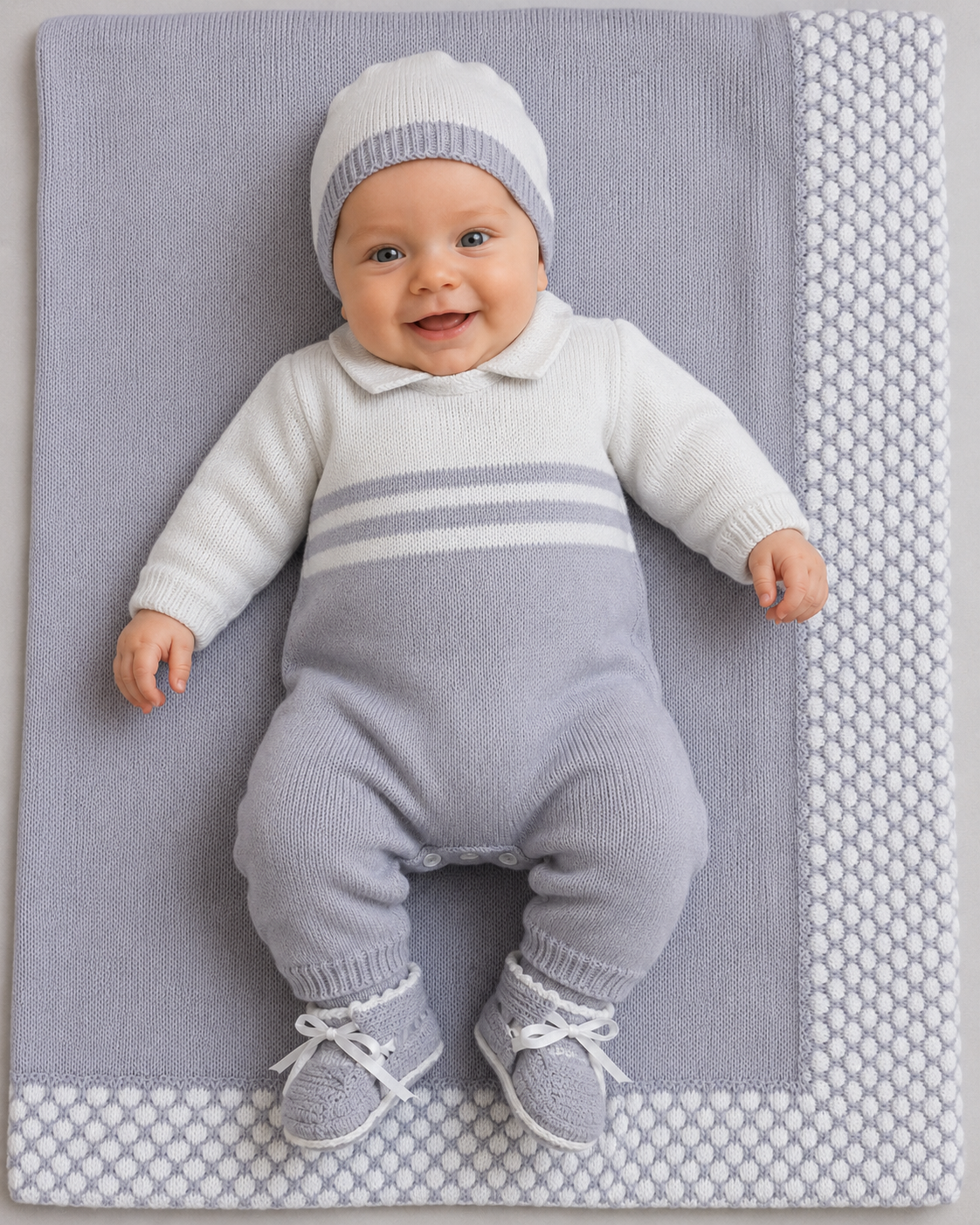 Grey & White Knit Baby Take-Home Set — 4-Piece Layette Charlie