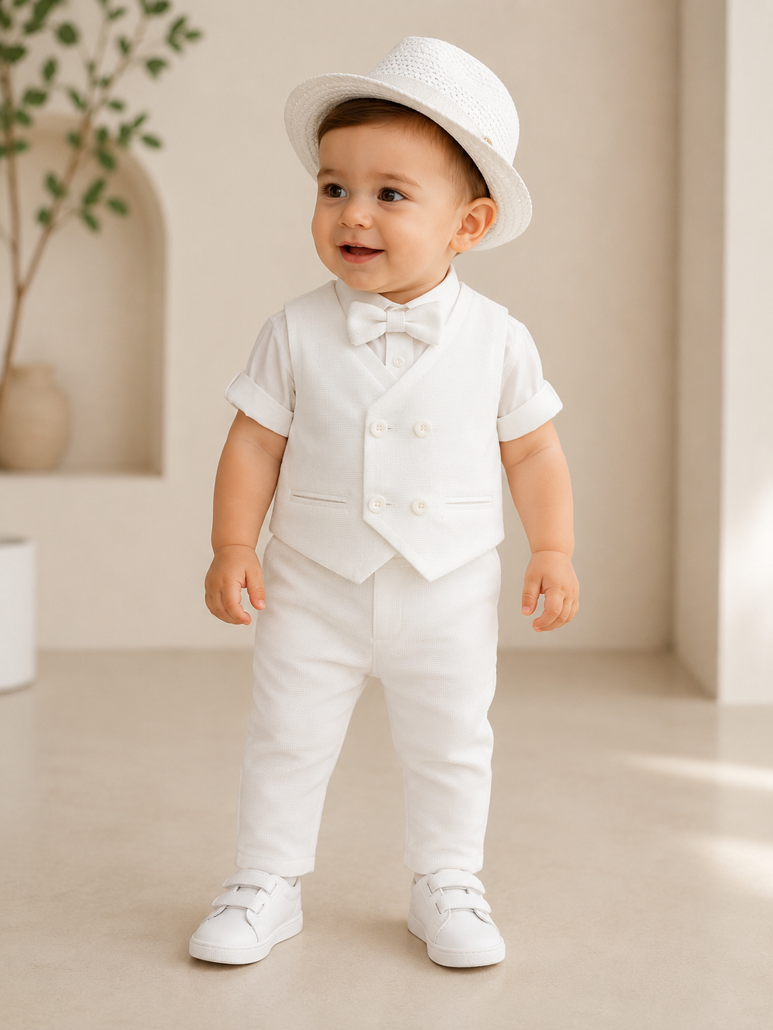 Baby Boy Christening Suit & Hat Set