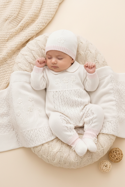 Baby Knit Layette Set – White & Pink Made in Italy