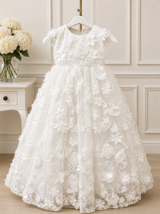 A Garden in Full Bloom — 3D Lace Christening Dress  by Dolce Bambini