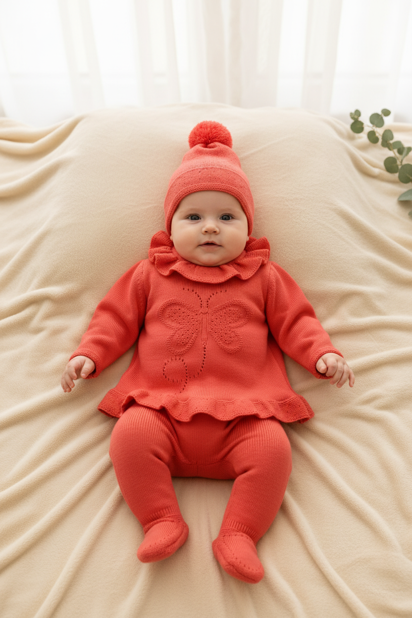 Baby Girl Butterfly Knit 3-Piece Set