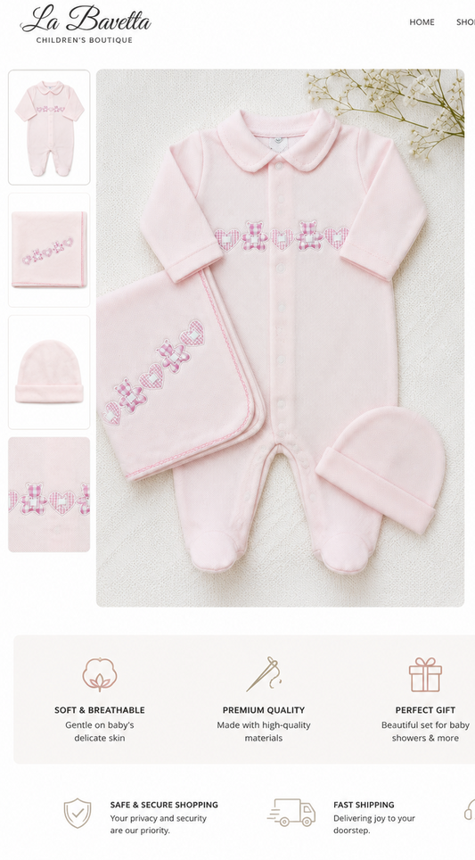 Pink Hearts & Bears 3-Piece Set