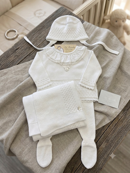 White Knit Baby Layette 3-Piece Set