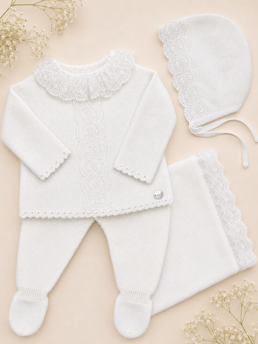 White Knit Baby 3-Piece Layette Set Take me Home