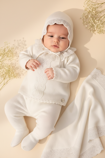 White Knit Baby 3-Piece Layette Set Take me Home