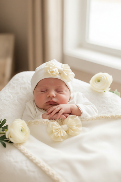Baby Girl Take-Home Set with Gold Trim – 3 Piece