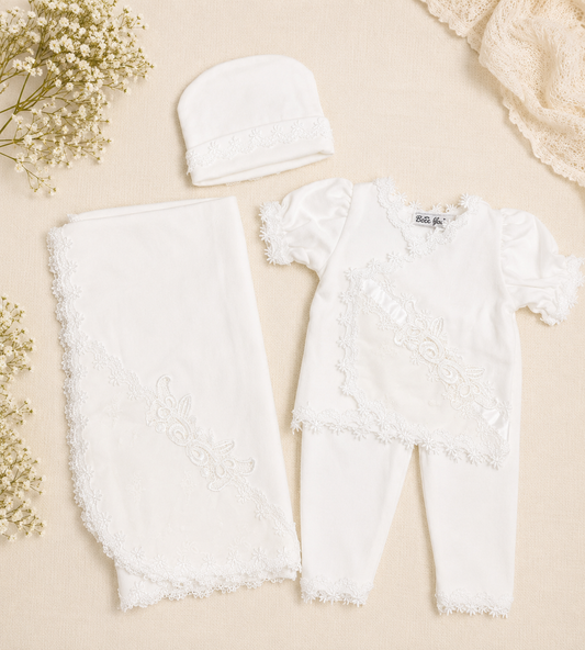 Baby White Lace Embroidered 3-Piece Take-Home Set