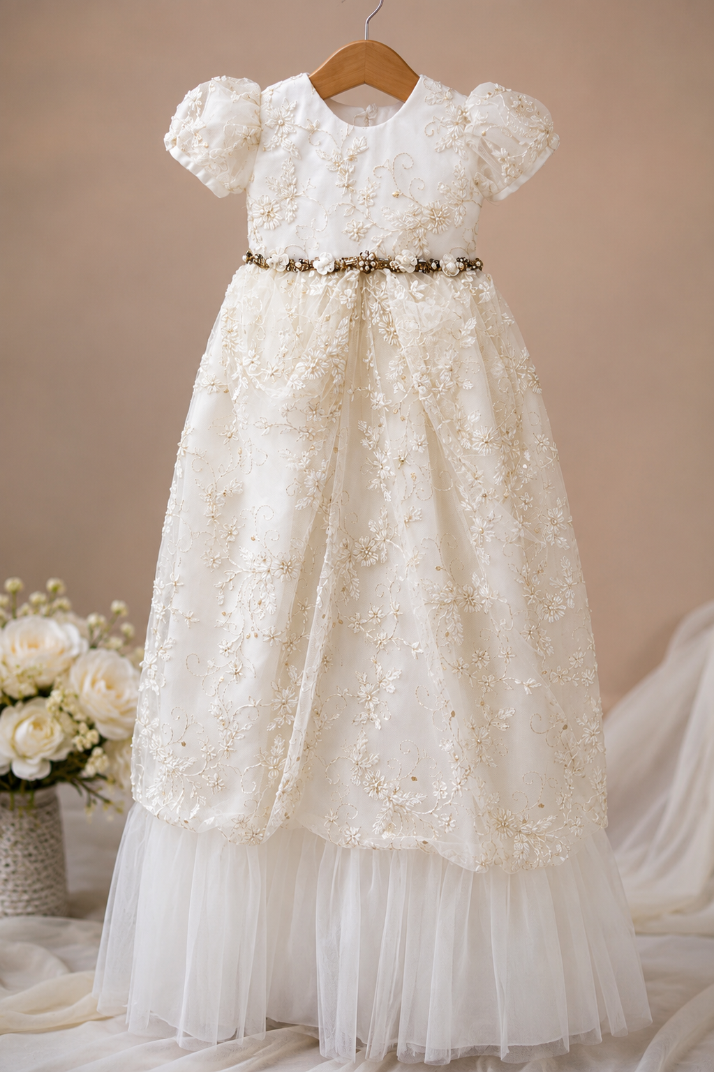 Custom made beaded christening gown Lisa