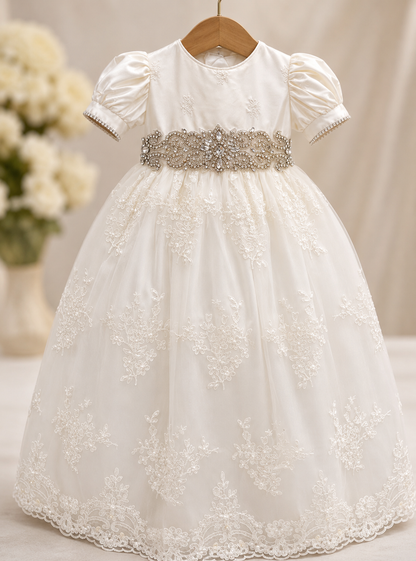 Diamond white Silk Niki Christening Dress