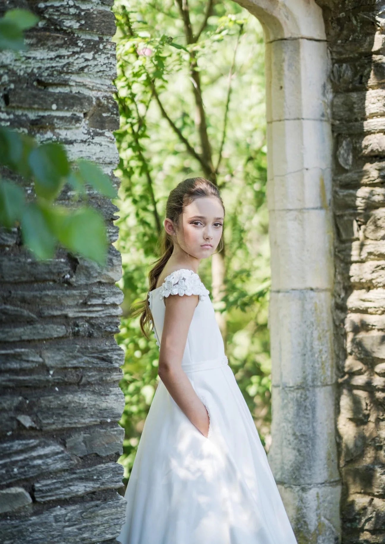 Macis Design White Petal Cap Sleeve Gown