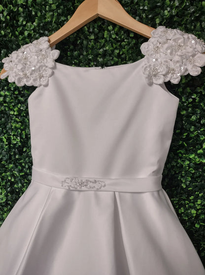 Macis Design White Petal Cap Sleeve Gown