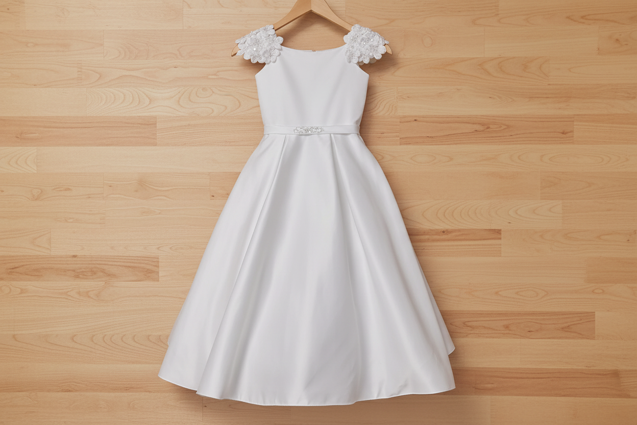 Macis Design White Petal Cap Sleeve Gown