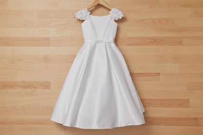 Macis Design White Petal Cap Sleeve Gown