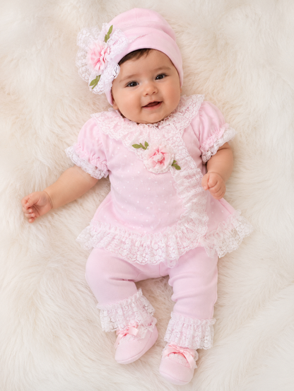 Pink Lace Rose 4-Piece Newborn Gift