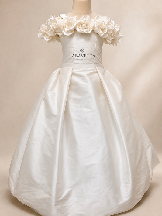 Ivory Rose Shoulder Ball Gown – First Communion & Flower Girl Dress / JILL