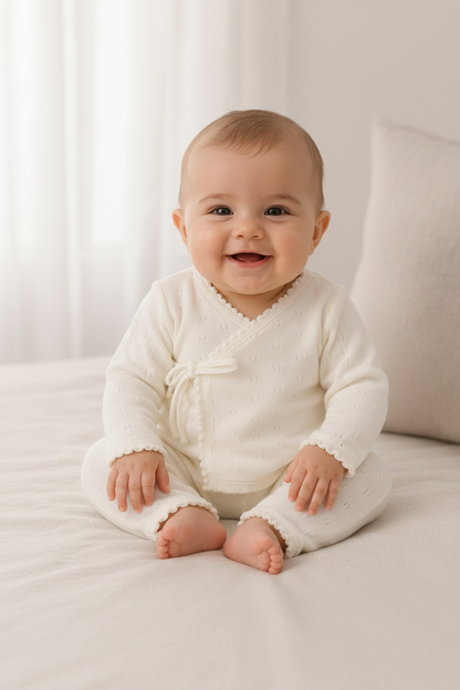 Ivory Pointelle Knit Baby Two-Piece Set