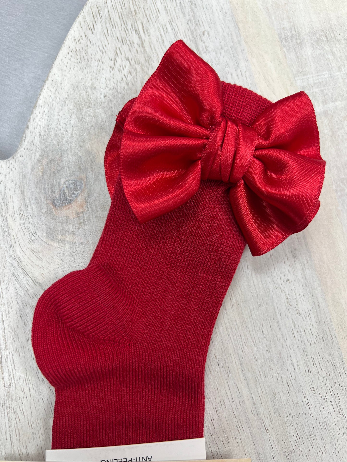 1127M Red cotton knee High socks with Satin side Bow