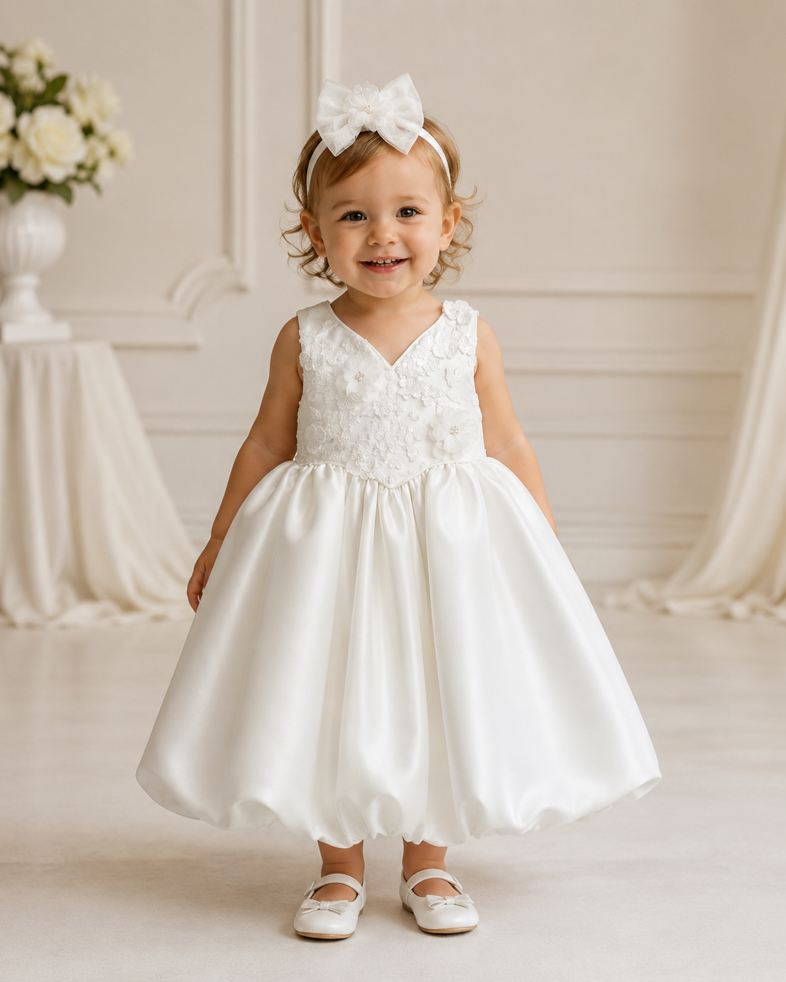 Silk Satin Beautiful white Diamond  Bubble Dress