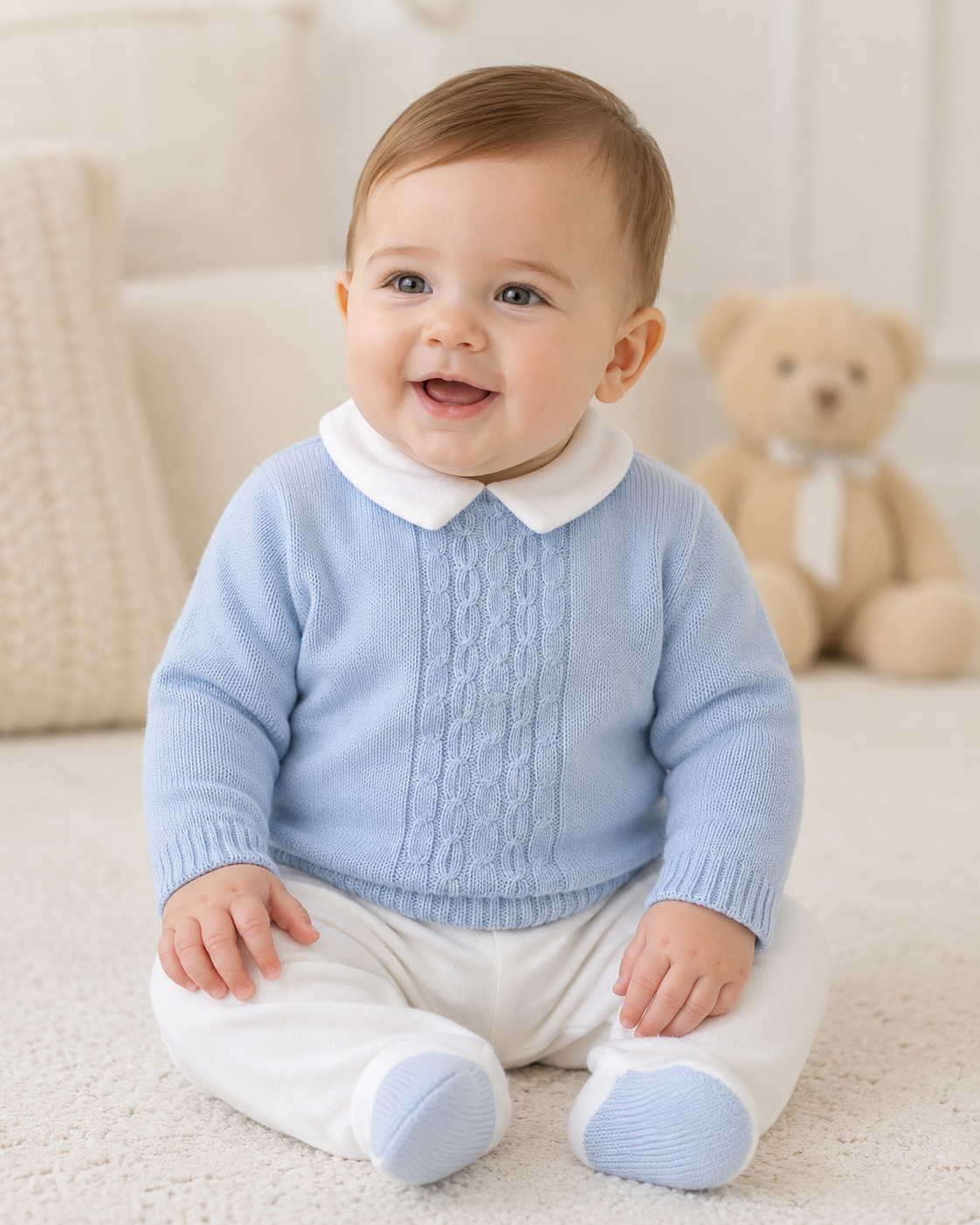 Baby Boy Cable-Knit 2pc Sweater/ velour pants Footie Set