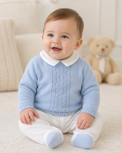 Baby Boy Cable-Knit 2pc Sweater/ velour pants Footie Set