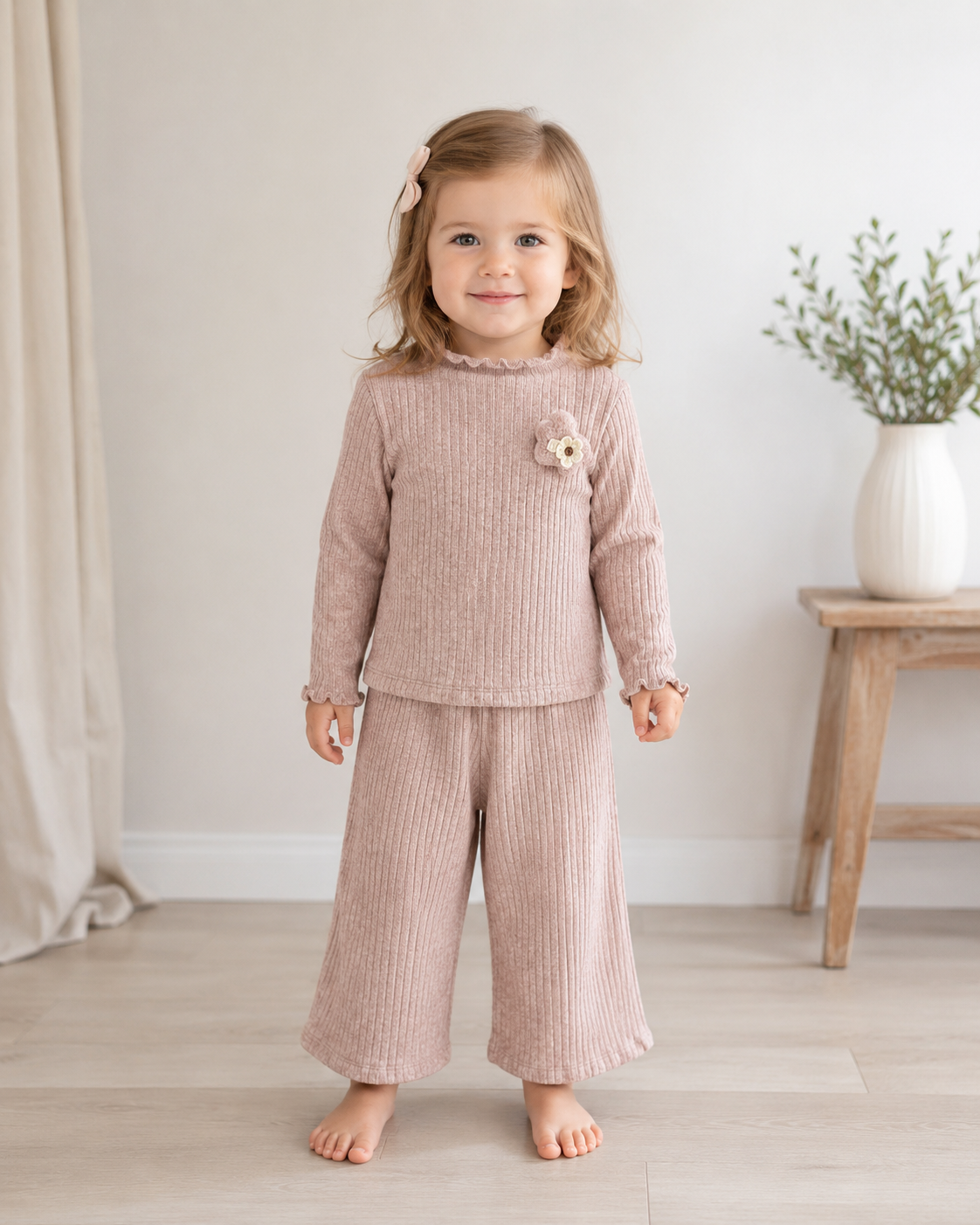 Girls Ribbed Lounge Set – Dusty Rose Made In Italy
