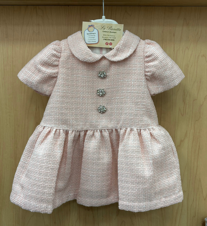 Baby Girls' Pink Tweed Dress with Rhinestone Buttons