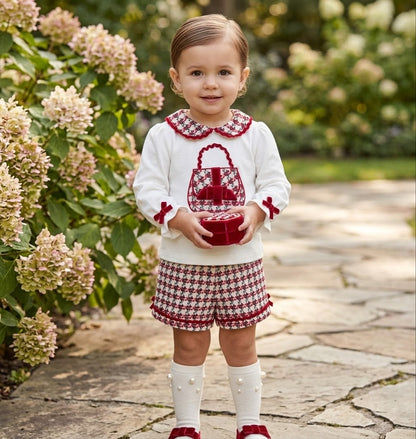 Girls' Houndstooth & Velvet 2-Piece Set — Blouse & Shorts