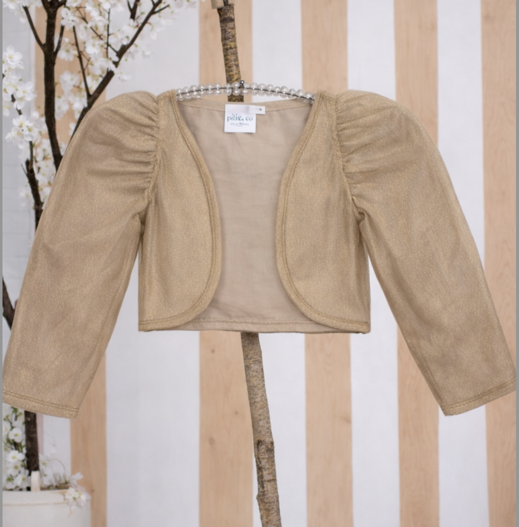 Girls' Gold Shimmer Puff Sleeve Bolero Shrug