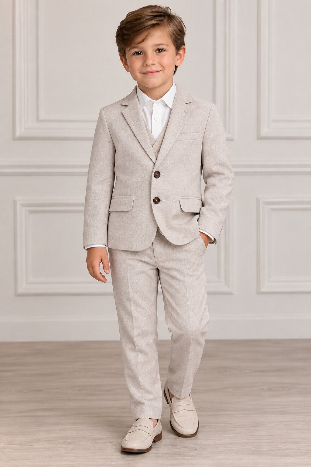 Mayoral Boys 3-Piece Beige Suit – Jacket, Vest & Trousers