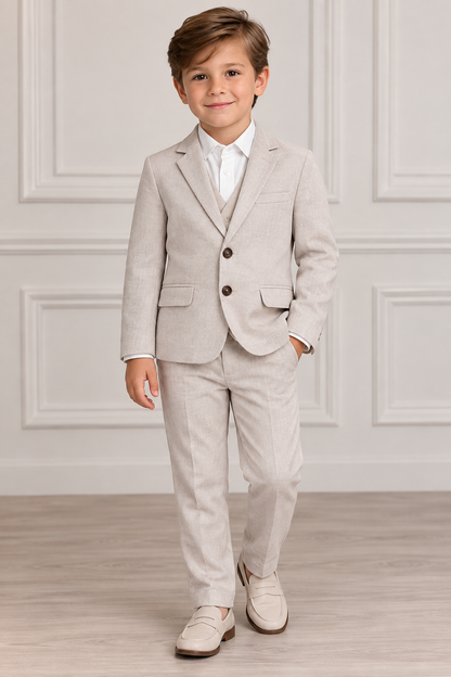 Mayoral Boys 3-Piece Beige Suit – Jacket, Vest & Trousers