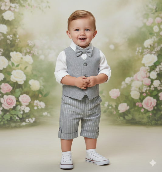 Italian Boys Formal Shorts Set | 4-Piece Vest & Bow Tie Outfit