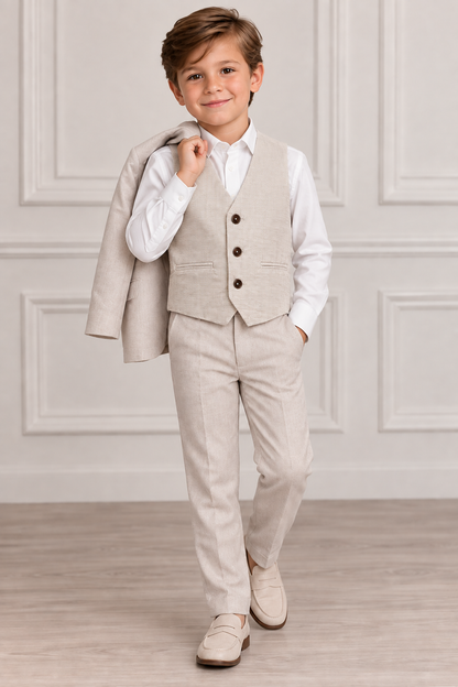 Mayoral Boys 3-Piece Beige Suit – Jacket, Vest & Trousers