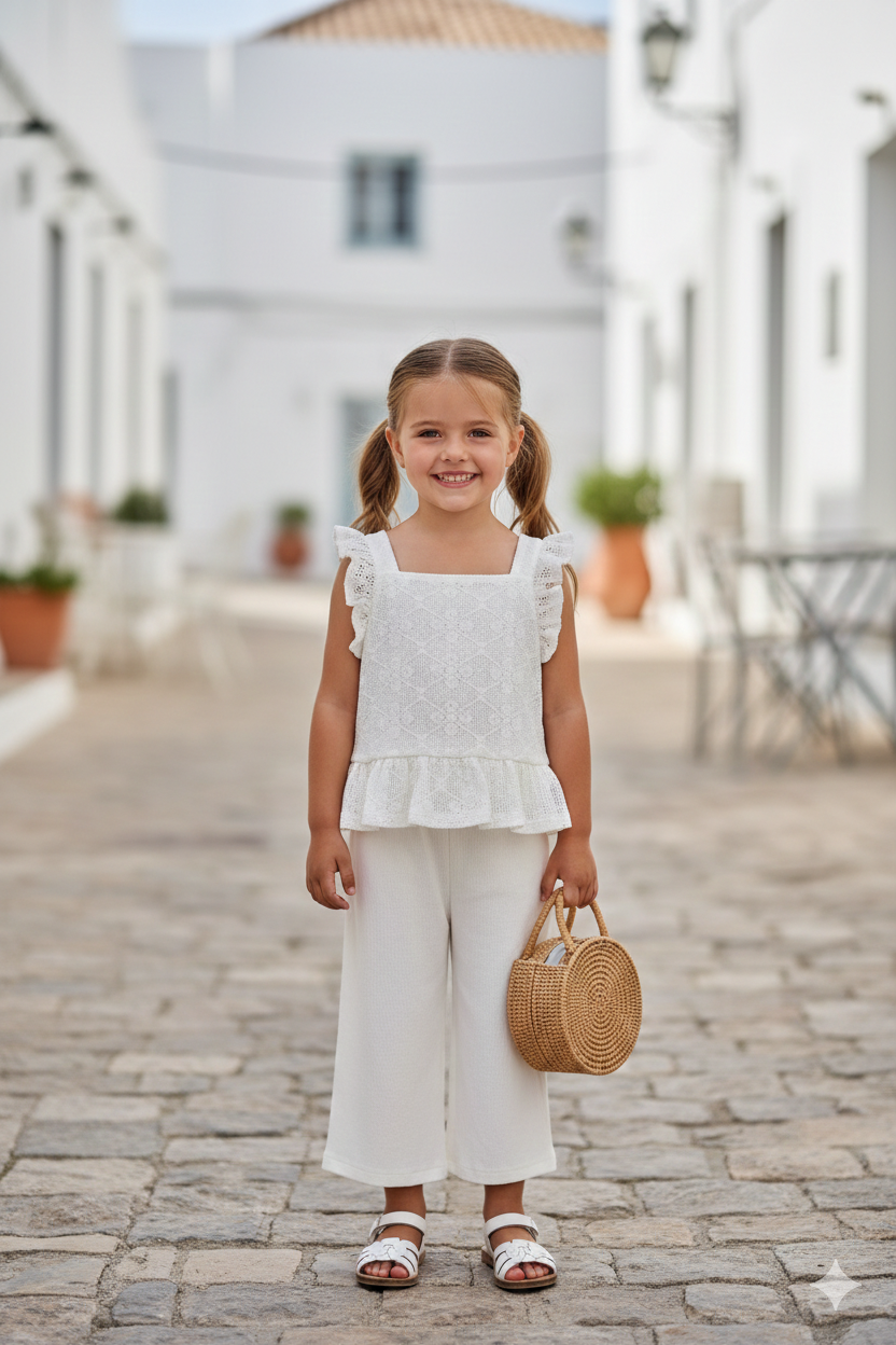 Girls Ivory crochet Top and Pants set