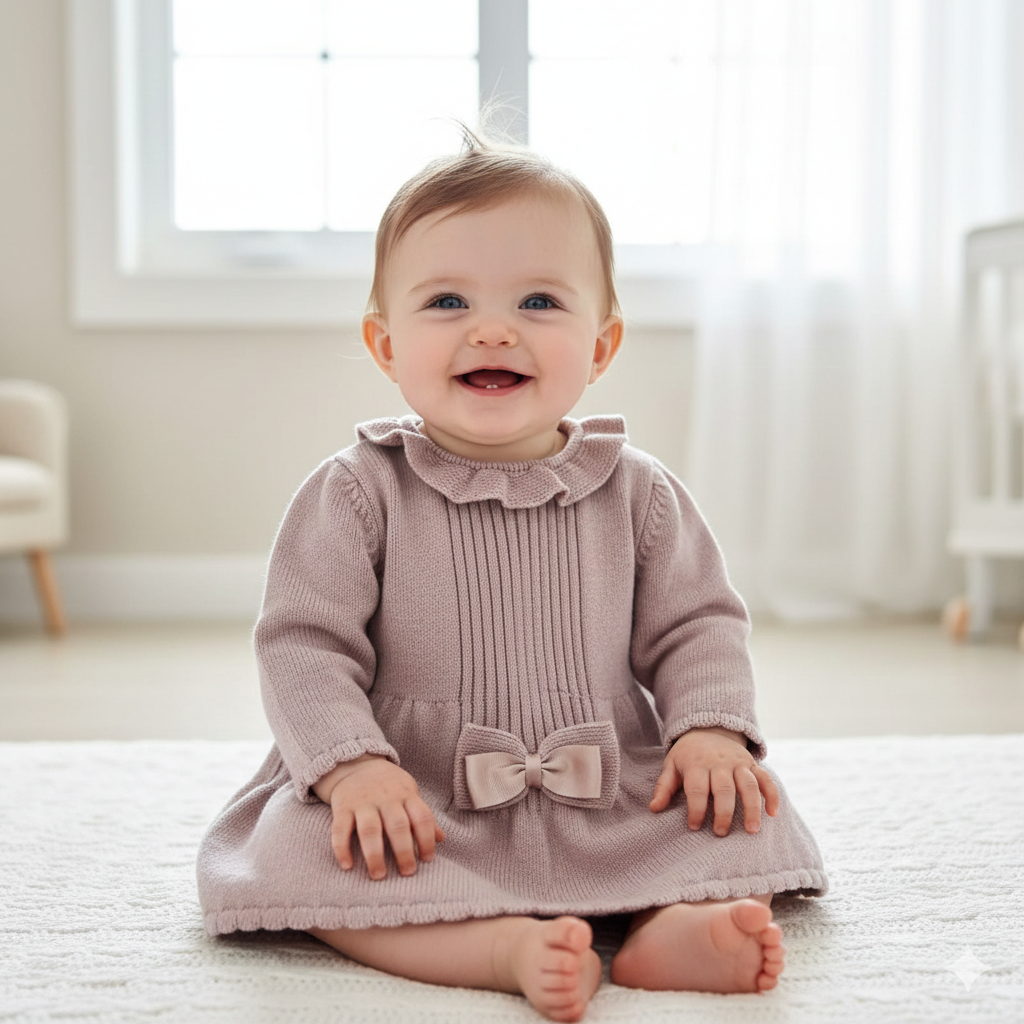 Pink/Mauve knit Dress with Bow