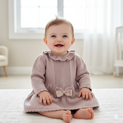 Pink/Mauve knit Dress with Bow