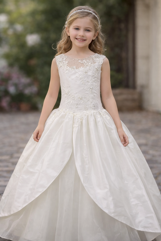 Christie Helene Communion Dress Sleeveless Flower Pearl