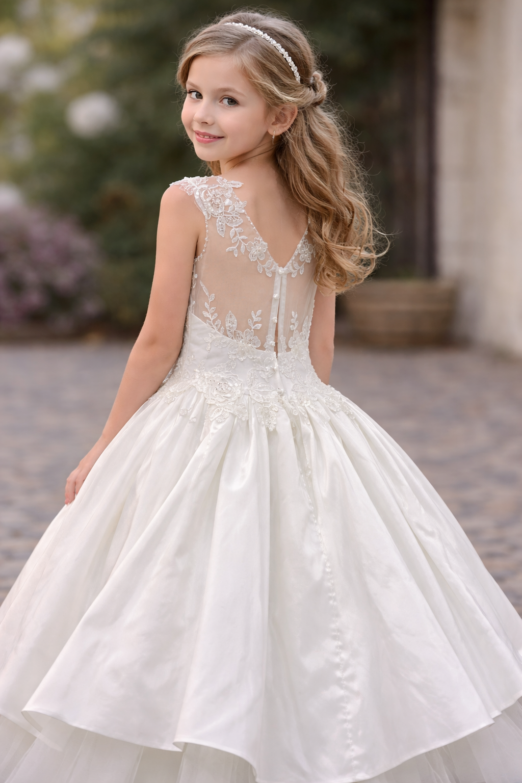 Christie Helene Communion Dress Sleeveless Flower Pearl