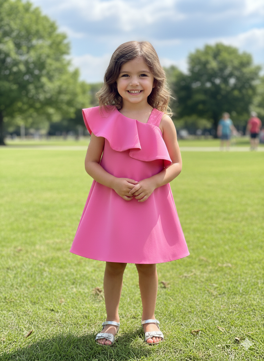 Hot pink One shoulder Dress made in Italy
