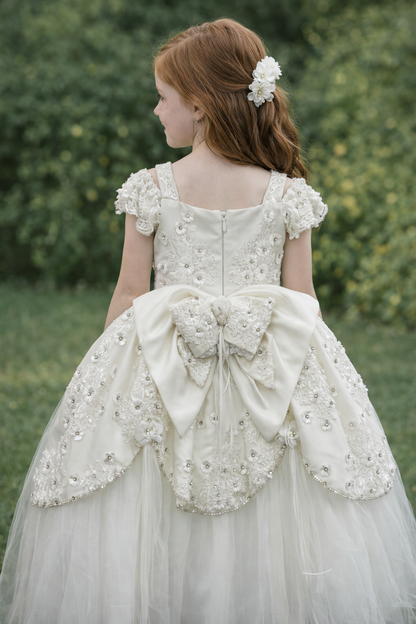 Custome couture communion Dress with 3D flowers and stones  Giuliana