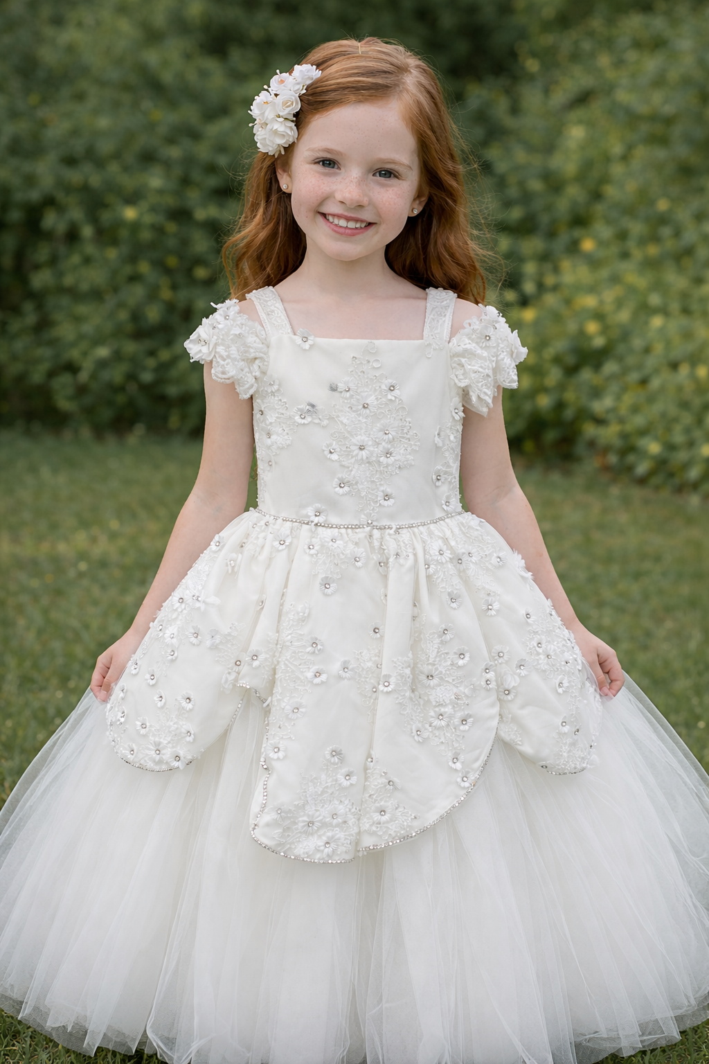 Custome couture communion Dress with 3D flowers and stones  Giuliana