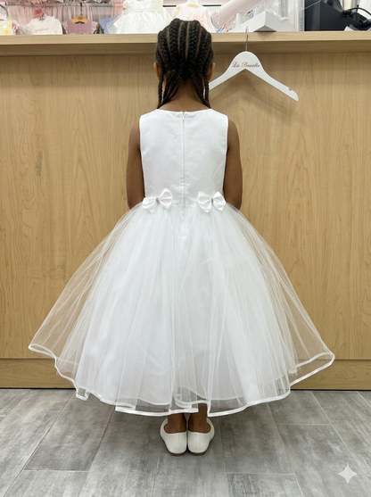White Tulle Flower Girl Dress with Bow Details