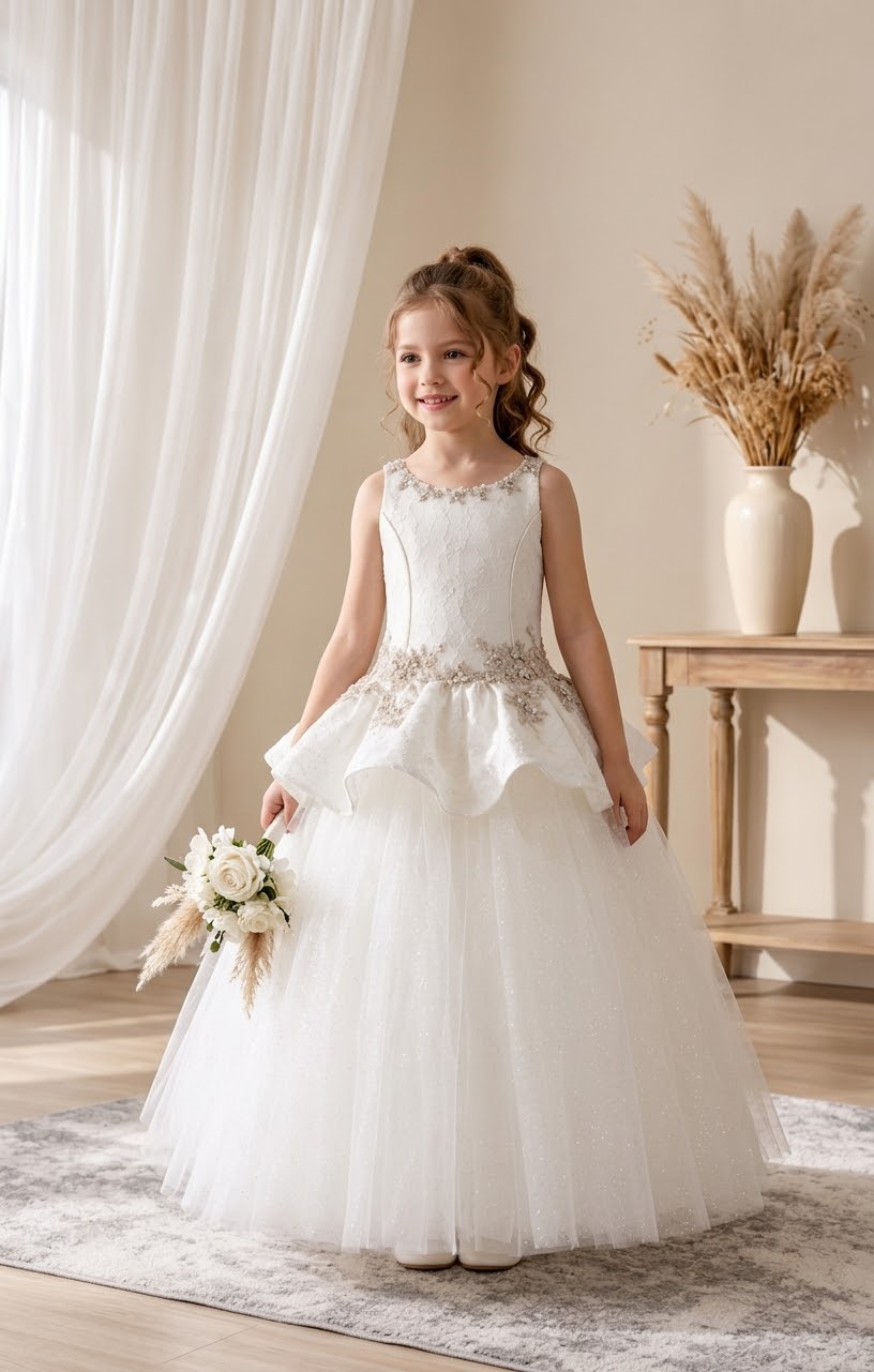 Rihanna- Girls Couture Diamond White Ball Gown with Crystal Embellishments communion Dress