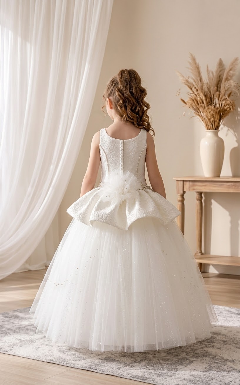 Rihanna- Girls Couture Diamond White Ball Gown with Crystal Embellishments communion Dress